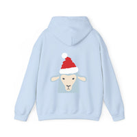 Thumbnail for Santa sheep Christmas back print hoodie in Light Blue, back view with the Santa animal illustration.