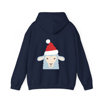 Thumbnail for Santa sheep Christmas back print hoodie in Navy, back view with the Santa animal illustration.