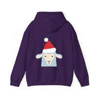 Thumbnail for Santa sheep Christmas back print hoodie in Purple, back view with the Santa animal illustration.