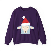 Thumbnail for Santa sheep Christmas sweatshirt in Purple, front view with the Santa animal illustration.