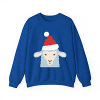 Thumbnail for Santa sheep Christmas sweatshirt in Royal, front view with the Santa animal illustration.