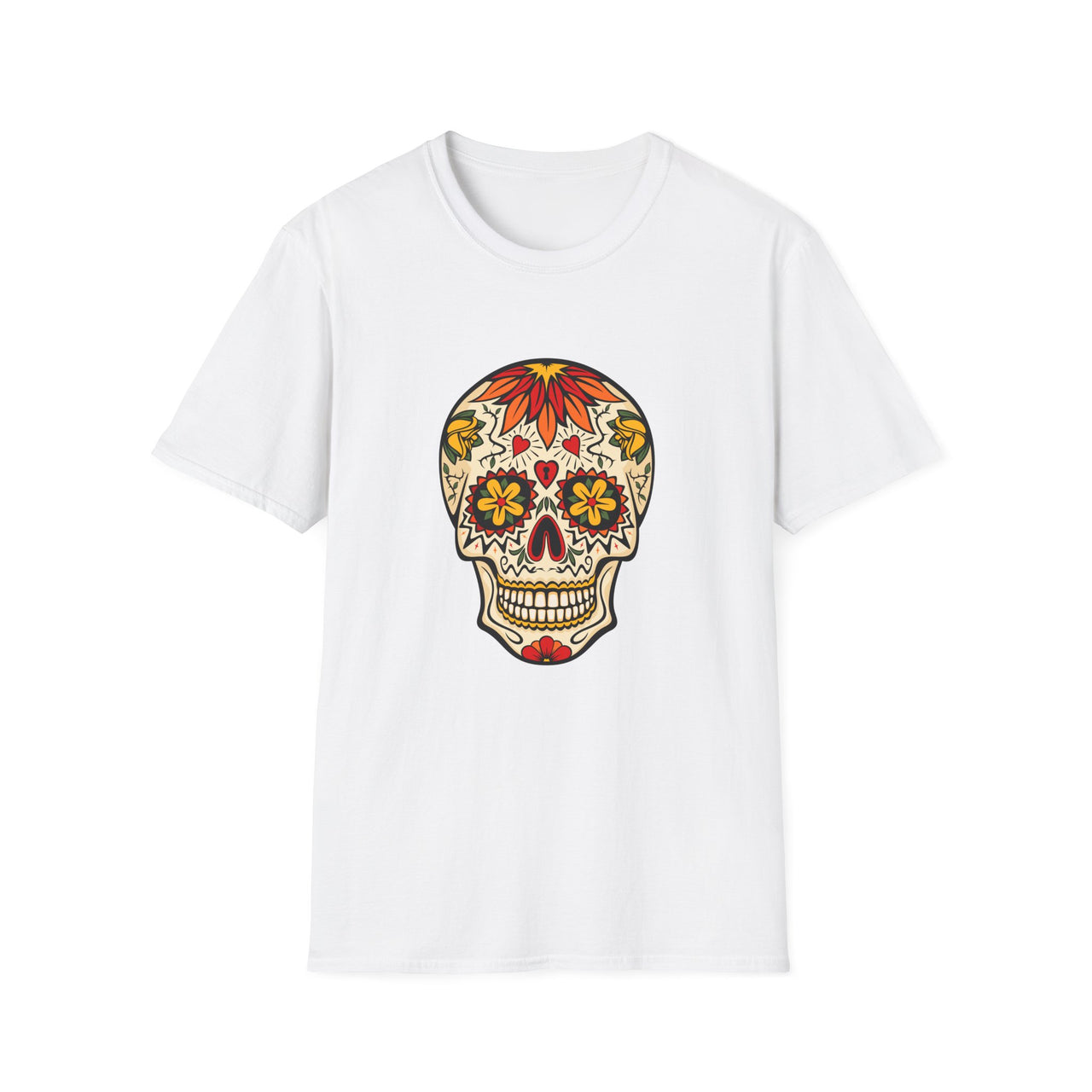 Skull Tattoo Design adult unisex T-shirt in white flat mockup