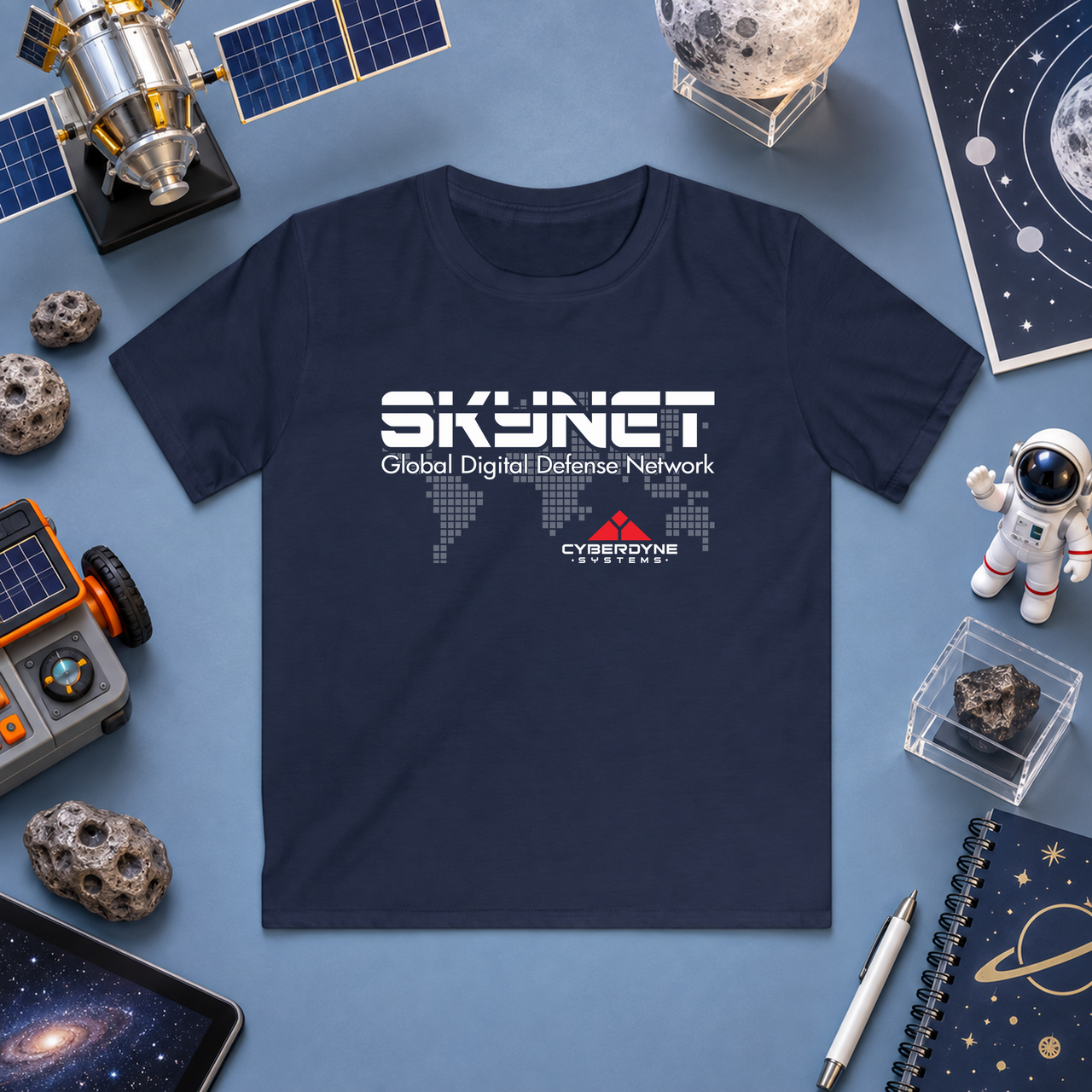Skynet children's t-shirt navy flat mockup