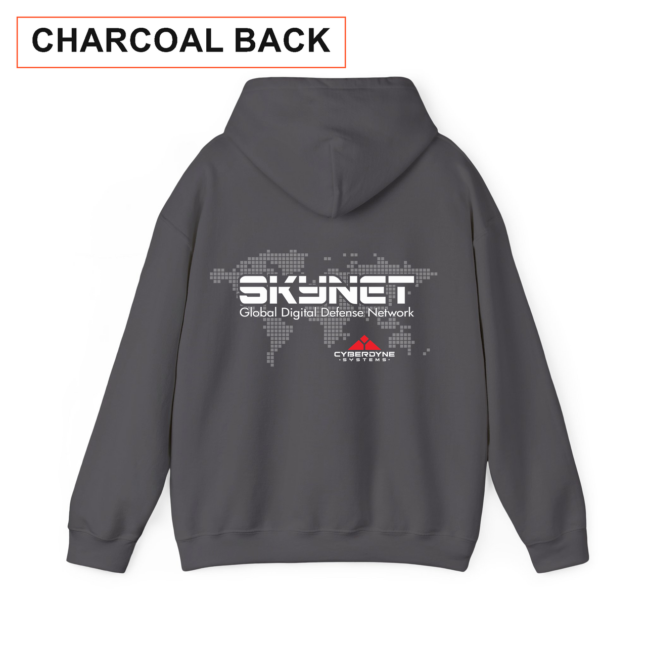 Skynet hoodie in charcoal with back print label
