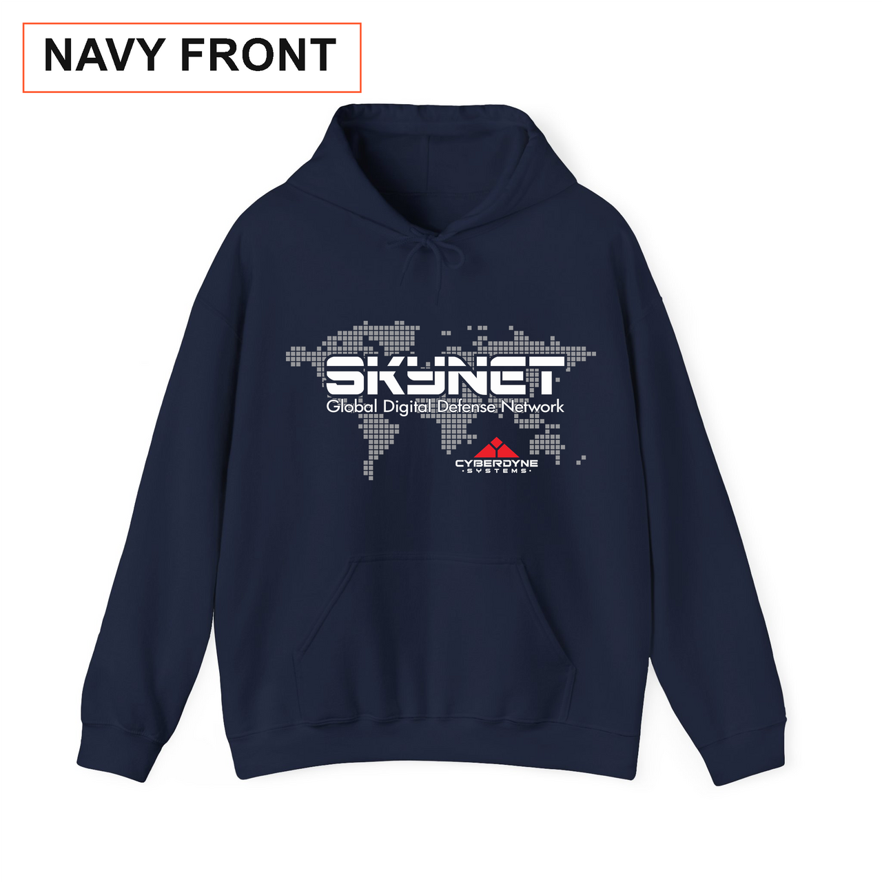 Skynet hoodie in navy with front print label