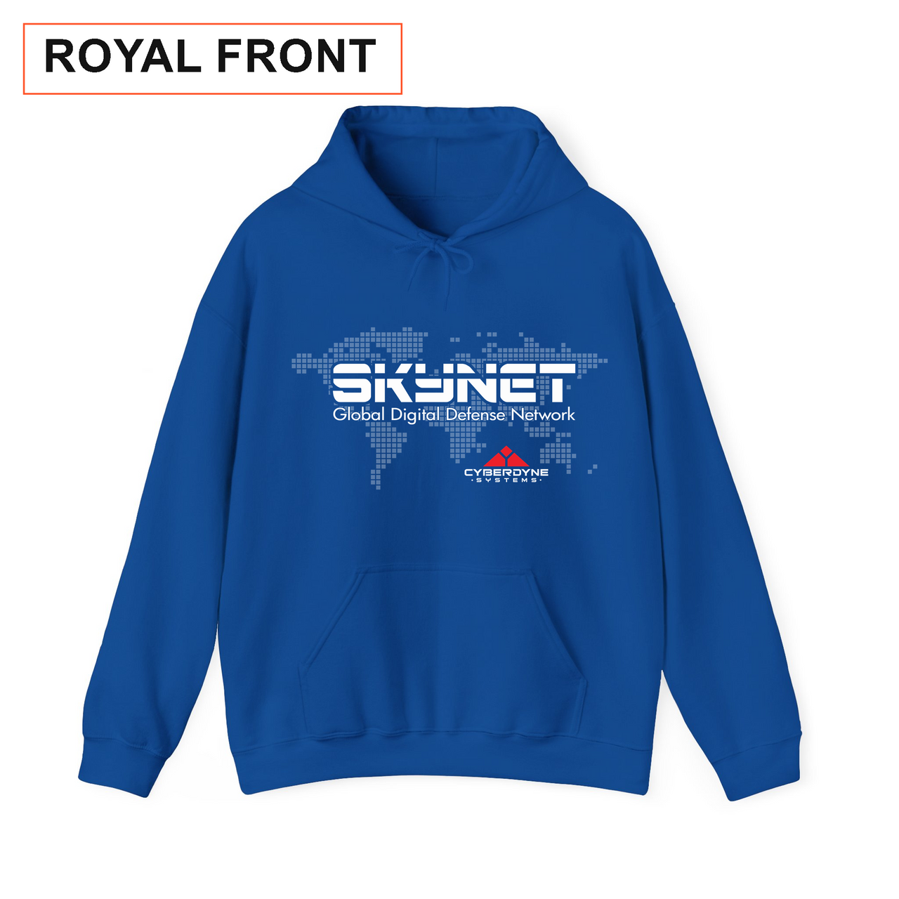 Skynet hoodie in royal blue with front print label