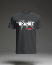Thumbnail for Skynet T-Shirt in Black flat mockup showing the sci-fi movie inspired graphic print.