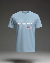 Thumbnail for Skynet T-Shirt in Light Blue flat mockup showing the sci-fi movie inspired graphic print.