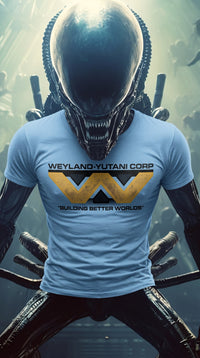 Thumbnail for Weyland Yutani Corporation Building Better Worlds T-shirt, Light Blue lifestyle image