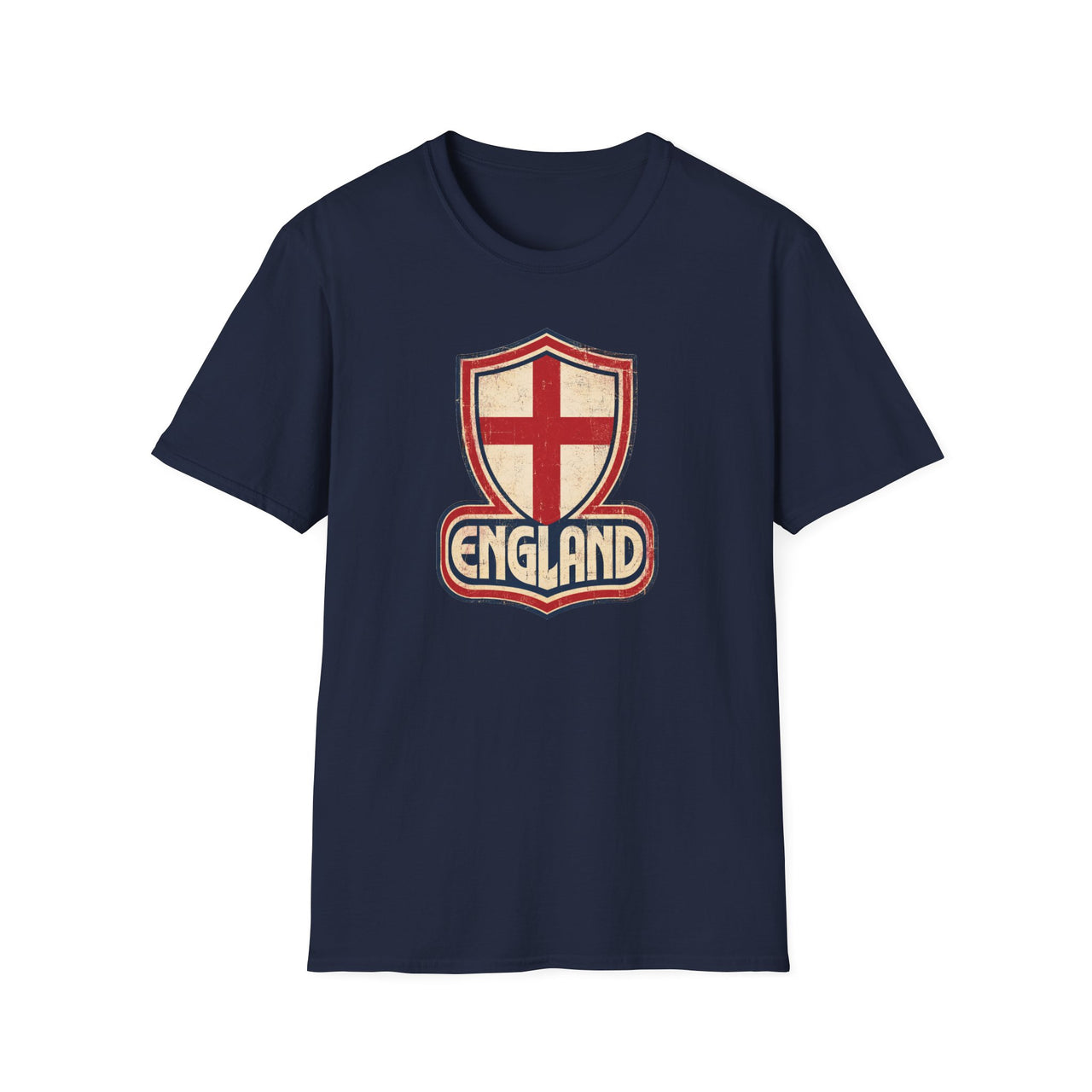 Blue England St George Retro T-Shirt with vintage shield and England logo design.
